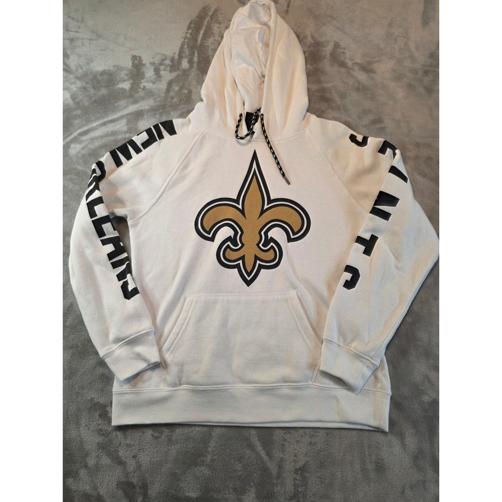 NFL Team Apparel Hoodie Mens Medium White New Orleans Saints Fleur De Lis Logo